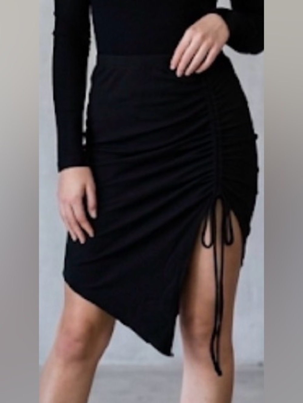 Fashion Nova Black Asymmetrical Ruched Drawstring Skirt size XL NWT